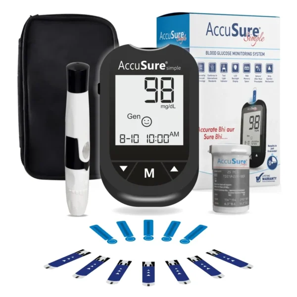 AccuSure Simple Glucometer Sugar Check Machine with 25 Test Strips