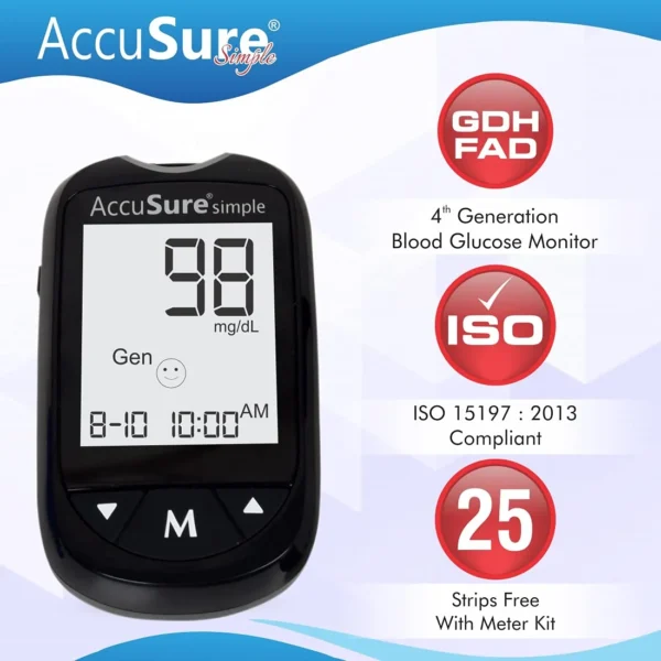 AccuSure Simple Glucometer Sugar Check Machine with 25 Test Strips - Image 4